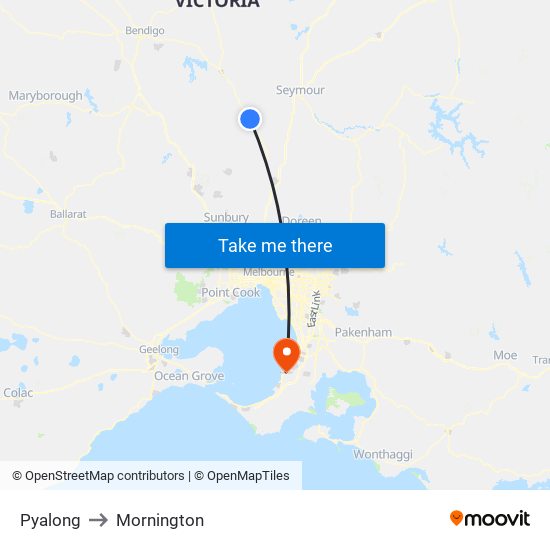 Pyalong to Mornington map