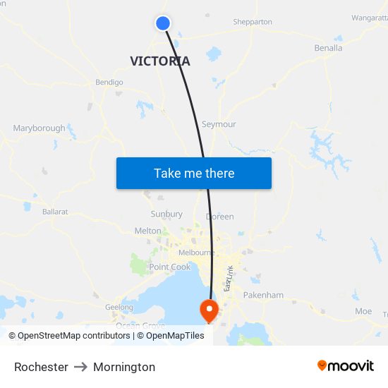 Rochester to Mornington map