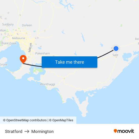 Stratford to Mornington map