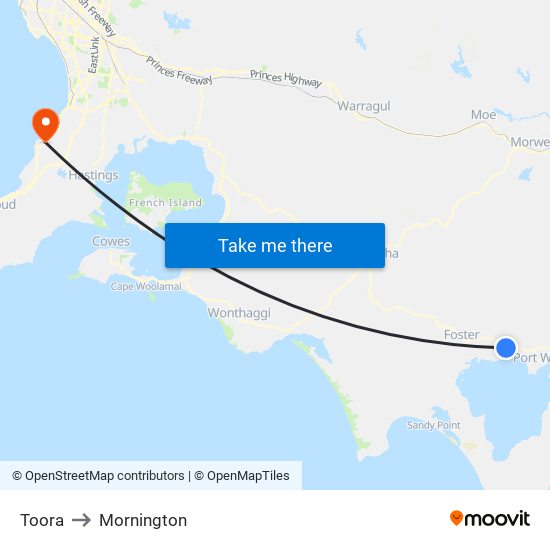 Toora to Mornington map