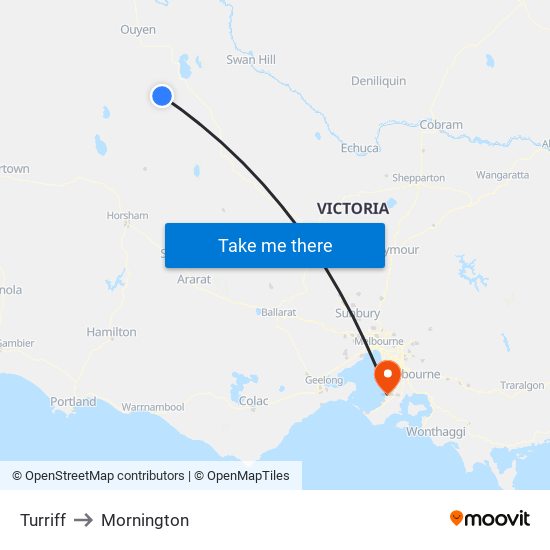 Turriff to Mornington map
