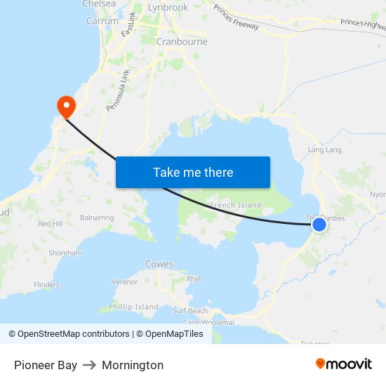 Pioneer Bay to Mornington map