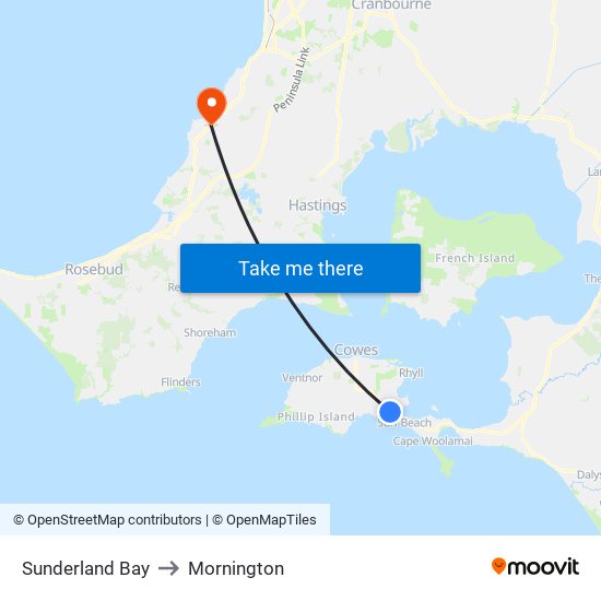 Sunderland Bay to Mornington map