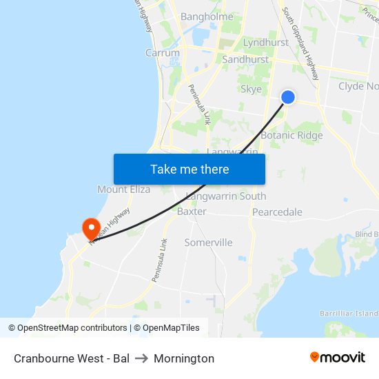 Cranbourne West - Bal to Mornington map