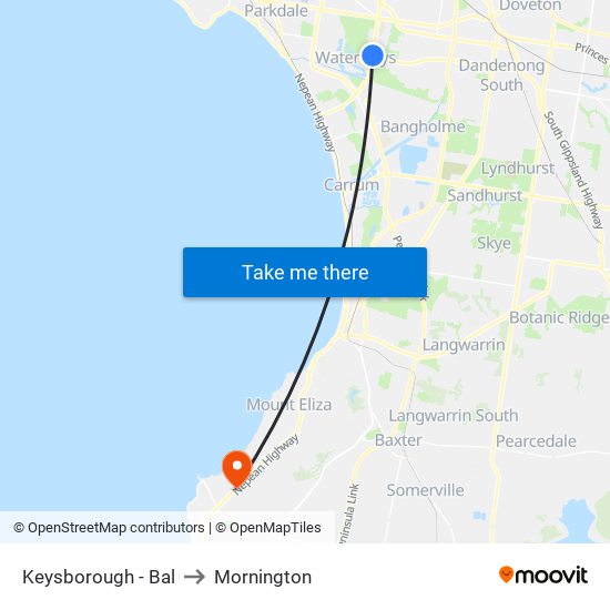 Keysborough - Bal to Mornington map