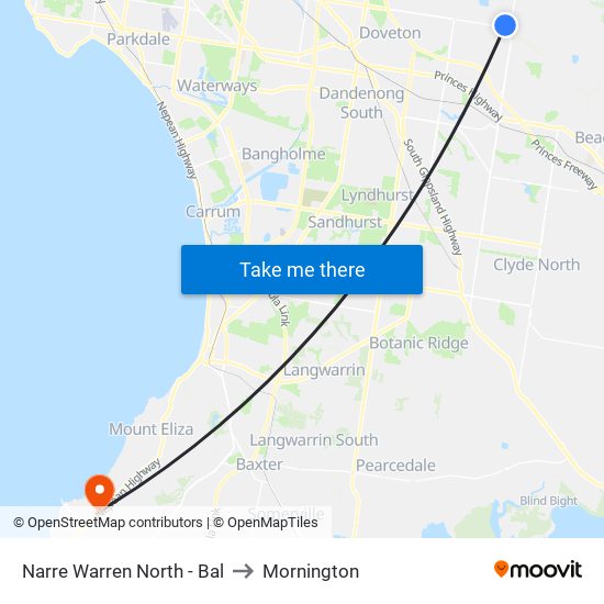 Narre Warren North - Bal to Mornington map