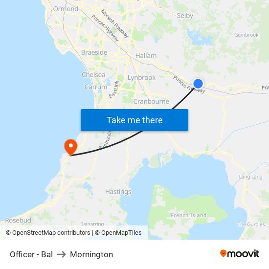 Officer - Bal to Mornington map