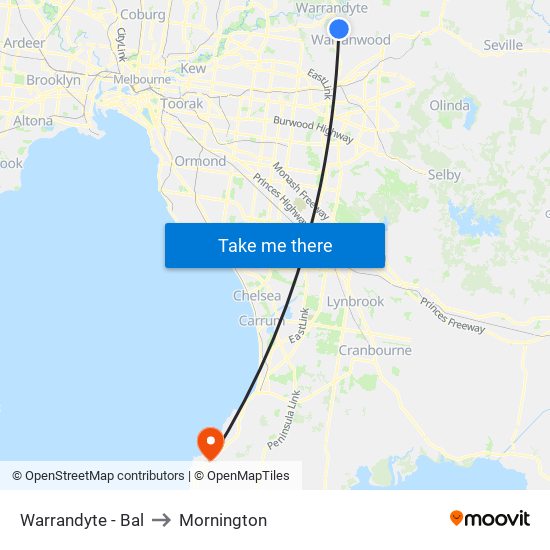 Warrandyte - Bal to Mornington map