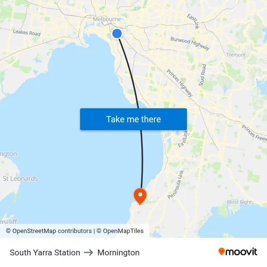 South Yarra Station to Mornington map