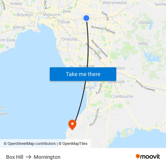 Box Hill to Mornington map