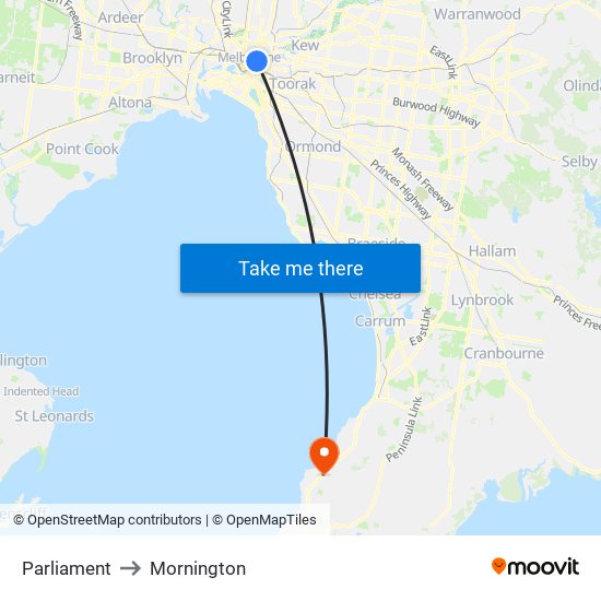 Parliament to Mornington map