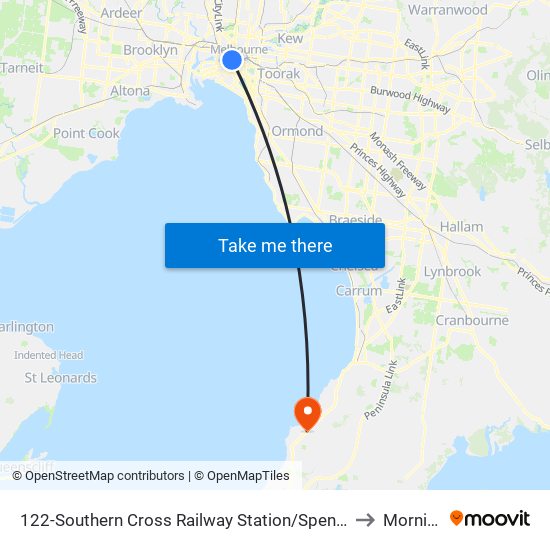 122-Southern Cross Railway Station/Spencer St (Melbourne City) to Mornington map