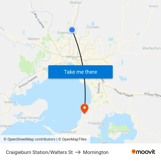 Craigieburn Station/Walters St to Mornington map