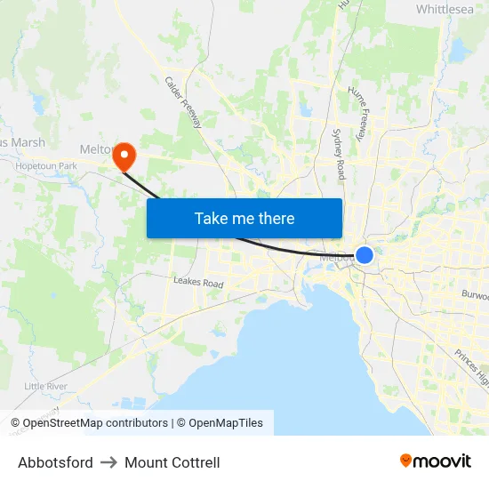 Abbotsford to Mount Cottrell map