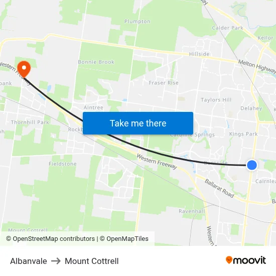 Albanvale to Mount Cottrell map