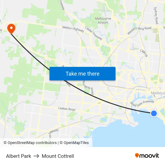 Albert Park to Mount Cottrell map