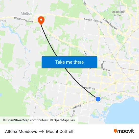 Altona Meadows to Mount Cottrell map