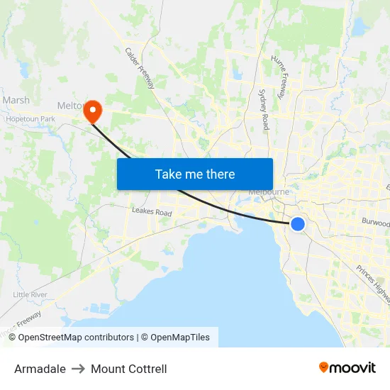 Armadale to Mount Cottrell map