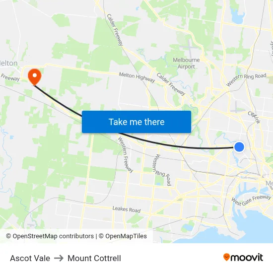Ascot Vale to Mount Cottrell map