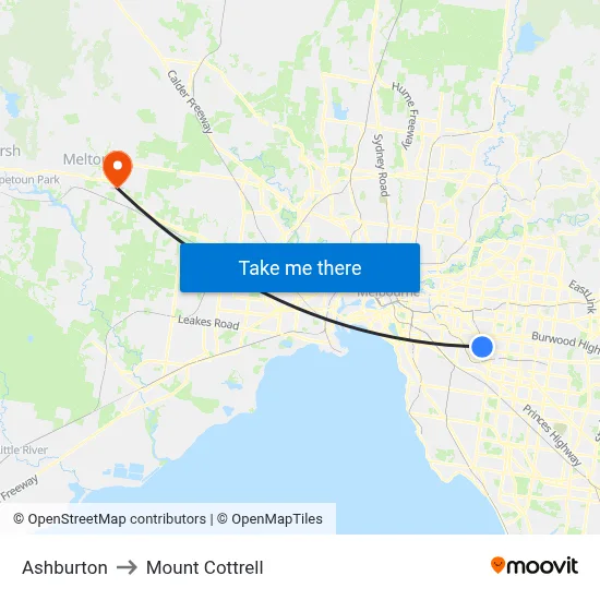 Ashburton to Mount Cottrell map