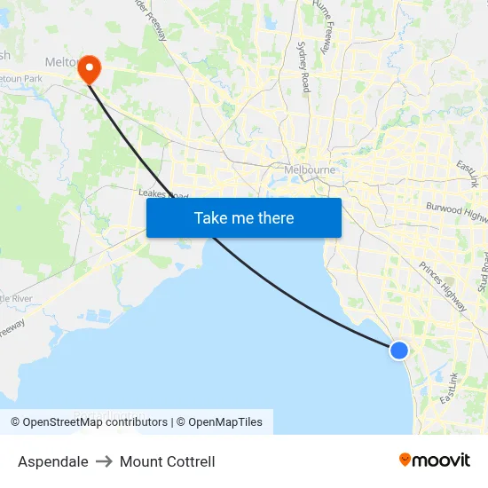 Aspendale to Mount Cottrell map