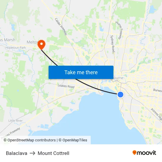 Balaclava to Mount Cottrell map