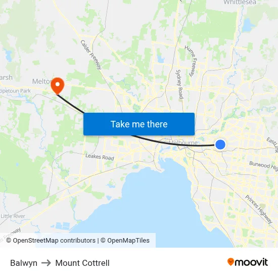 Balwyn to Mount Cottrell map