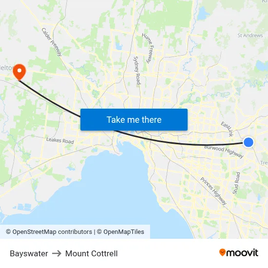 Bayswater to Mount Cottrell map