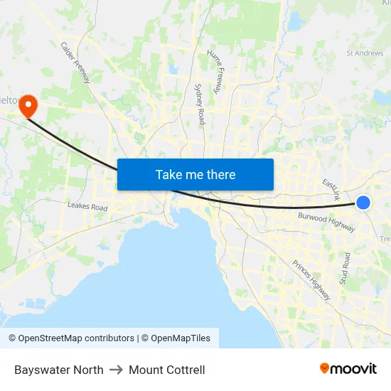 Bayswater North to Mount Cottrell map
