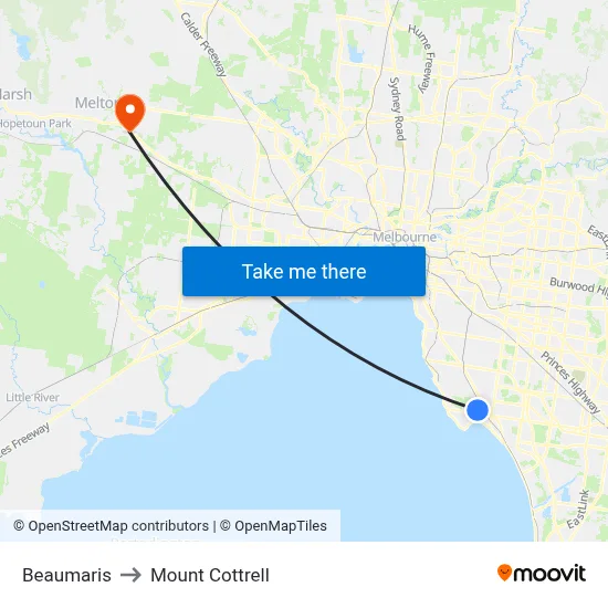 Beaumaris to Mount Cottrell map