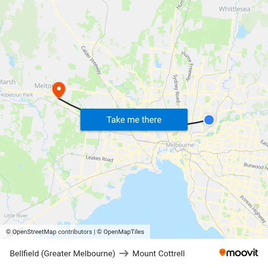 Bellfield (Greater Melbourne) to Mount Cottrell map