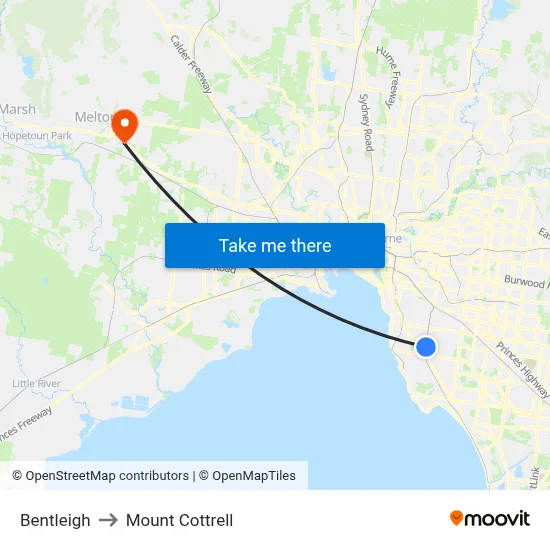 Bentleigh to Mount Cottrell map