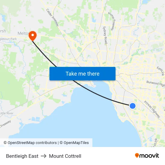 Bentleigh East to Mount Cottrell map