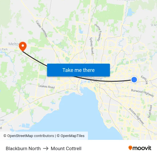Blackburn North to Mount Cottrell map