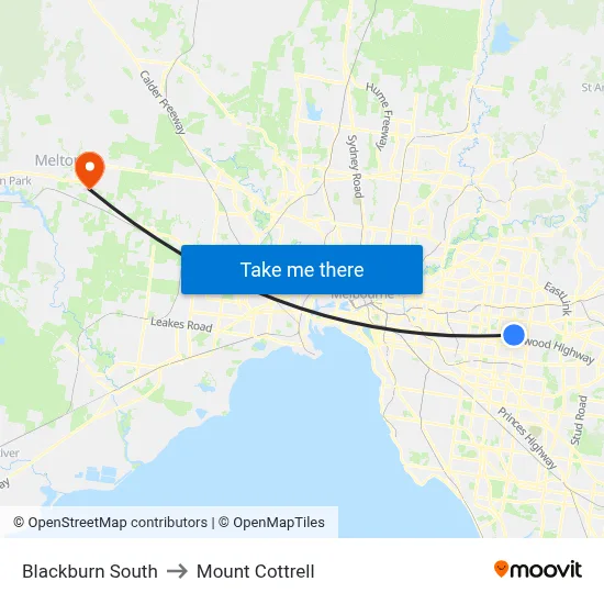 Blackburn South to Mount Cottrell map
