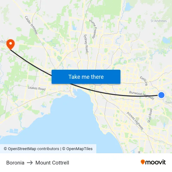 Boronia to Mount Cottrell map