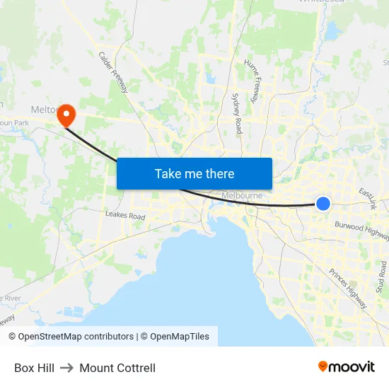 Box Hill to Mount Cottrell map