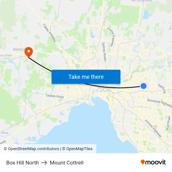 Box Hill North to Mount Cottrell map