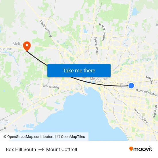 Box Hill South to Mount Cottrell map