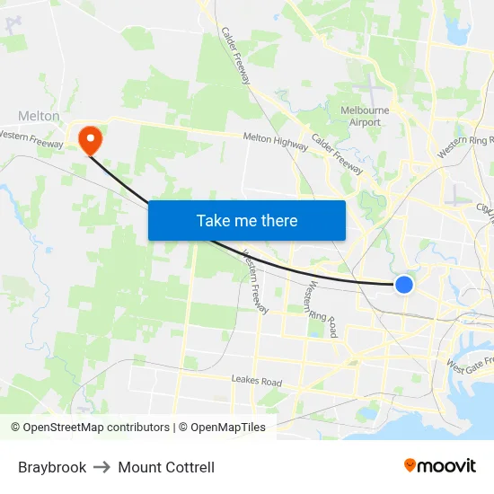 Braybrook to Mount Cottrell map