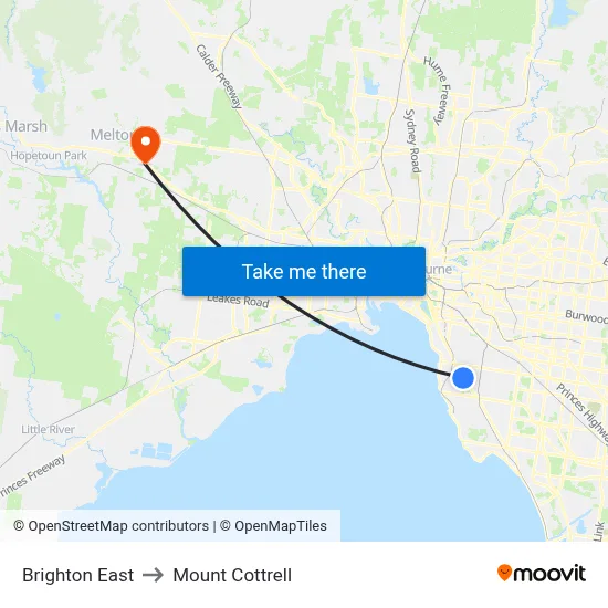 Brighton East to Mount Cottrell map