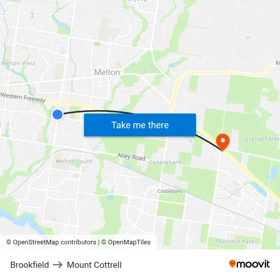 Brookfield to Mount Cottrell map