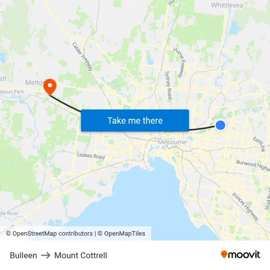 Bulleen to Mount Cottrell map