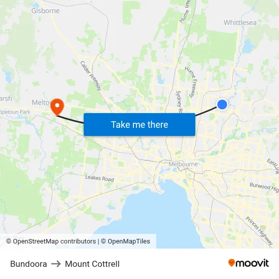 Bundoora to Mount Cottrell map