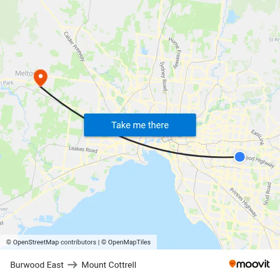 Burwood East to Mount Cottrell map