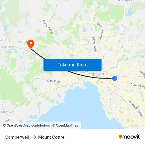 Camberwell to Mount Cottrell map