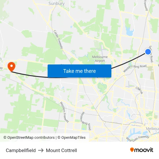 Campbellfield to Mount Cottrell map