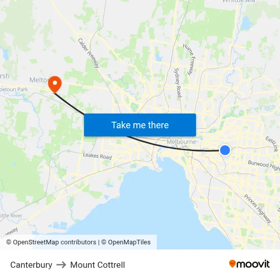 Canterbury to Mount Cottrell map