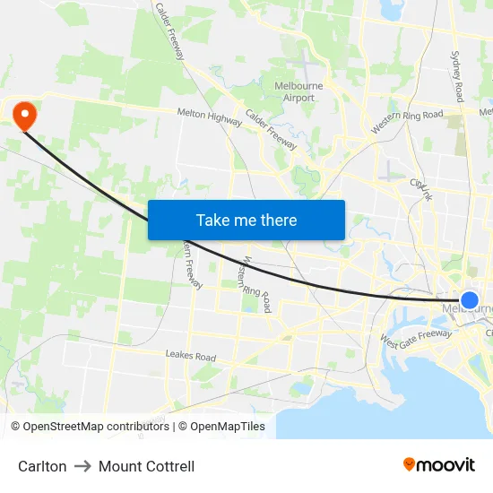 Carlton to Mount Cottrell map