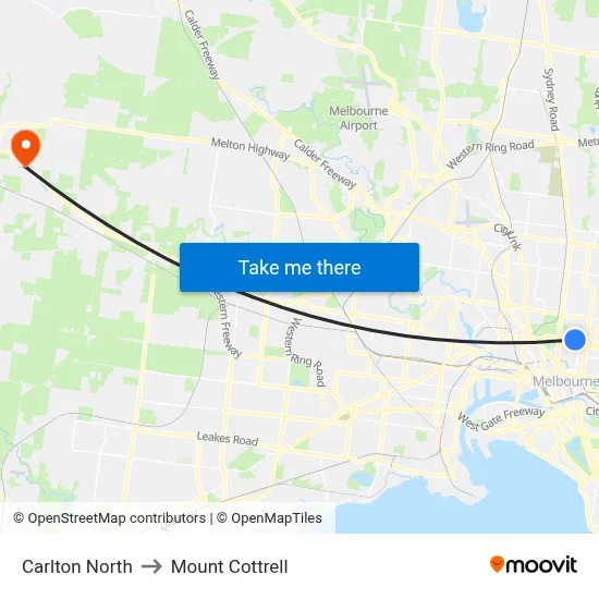 Carlton North to Mount Cottrell map
